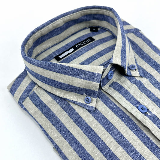 Camisa listrada c/ bolso - Azul/ Crú